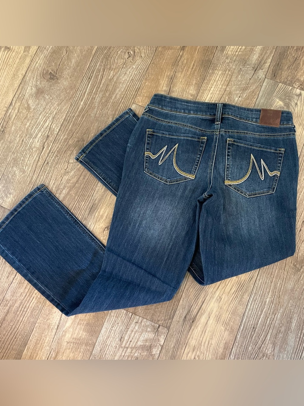 Maurices Dark Blue Straight Leg Jeans with Embroidered Back Pockets
